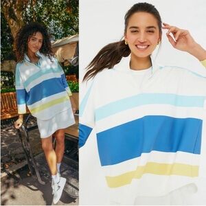 Tuckernuck Blue and Yellow Striped Cowl Neck Sweater